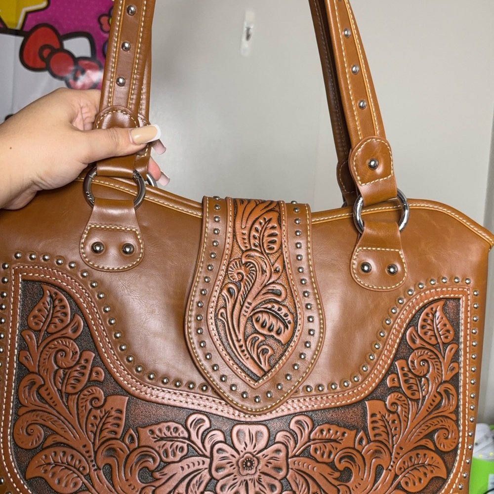 Montana West Tan Embossed Shoulder Bag